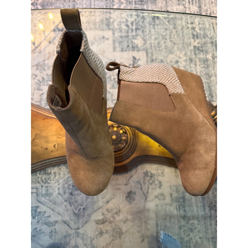 TOMS Leila Tan Suede Herringbone Wedge Ankle Boots 10018695 Womens 8.5